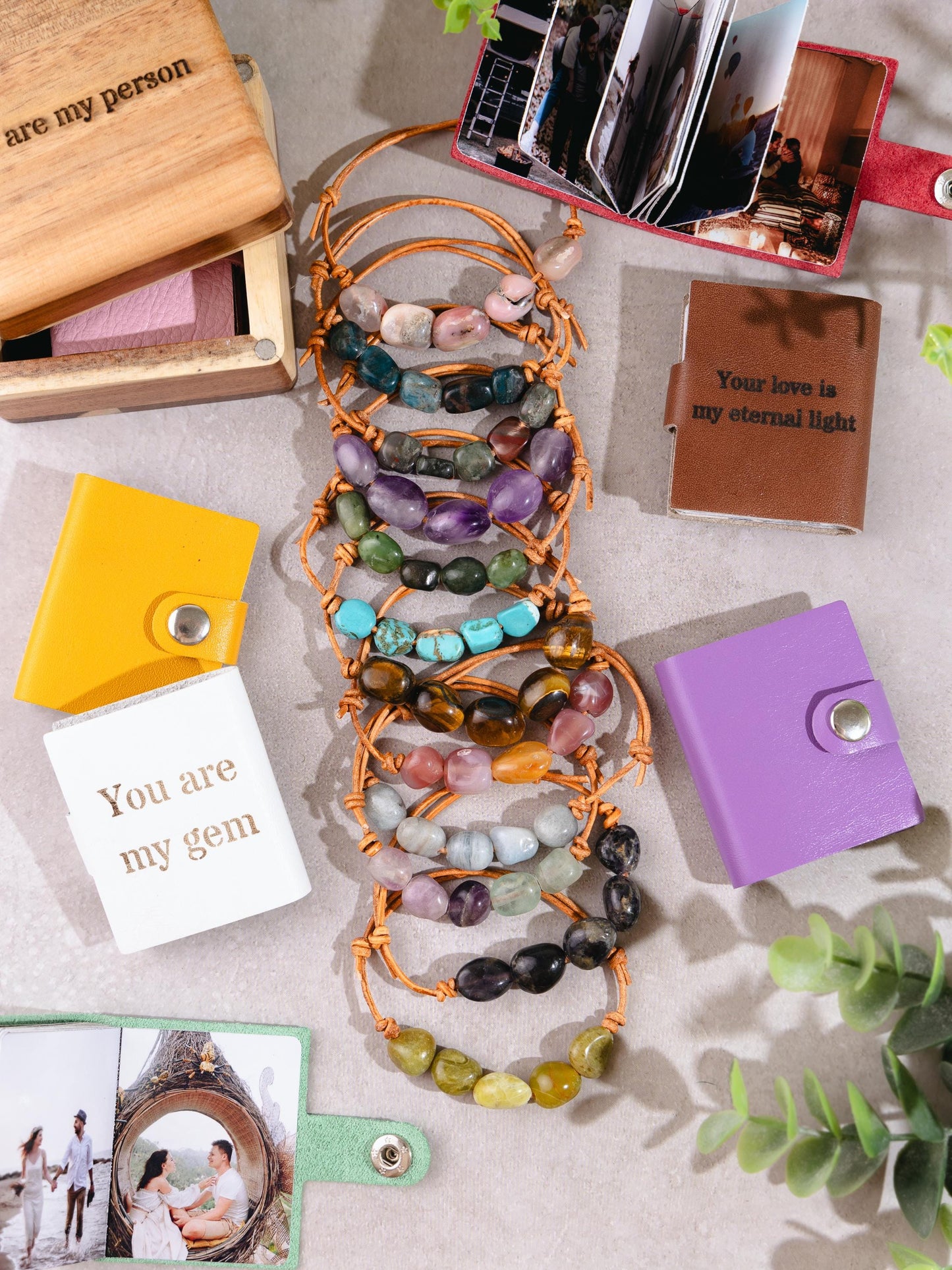 Personalized Gemstone Bracelet: Adjustable Leather Cord, Natural Stone