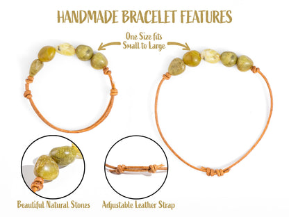 Personalized Gemstone Bracelet: Adjustable Leather Cord, Natural Stone