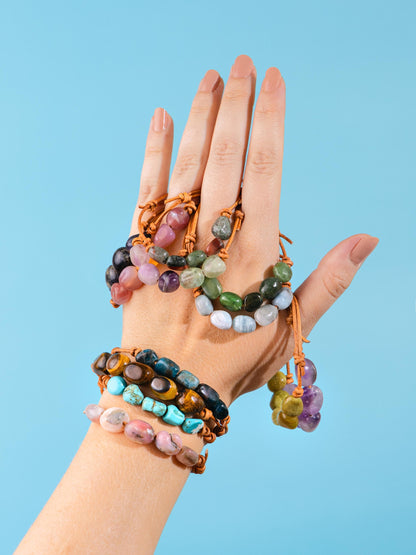 Personalized Gemstone Bracelet: Adjustable Leather Cord, Natural Stone