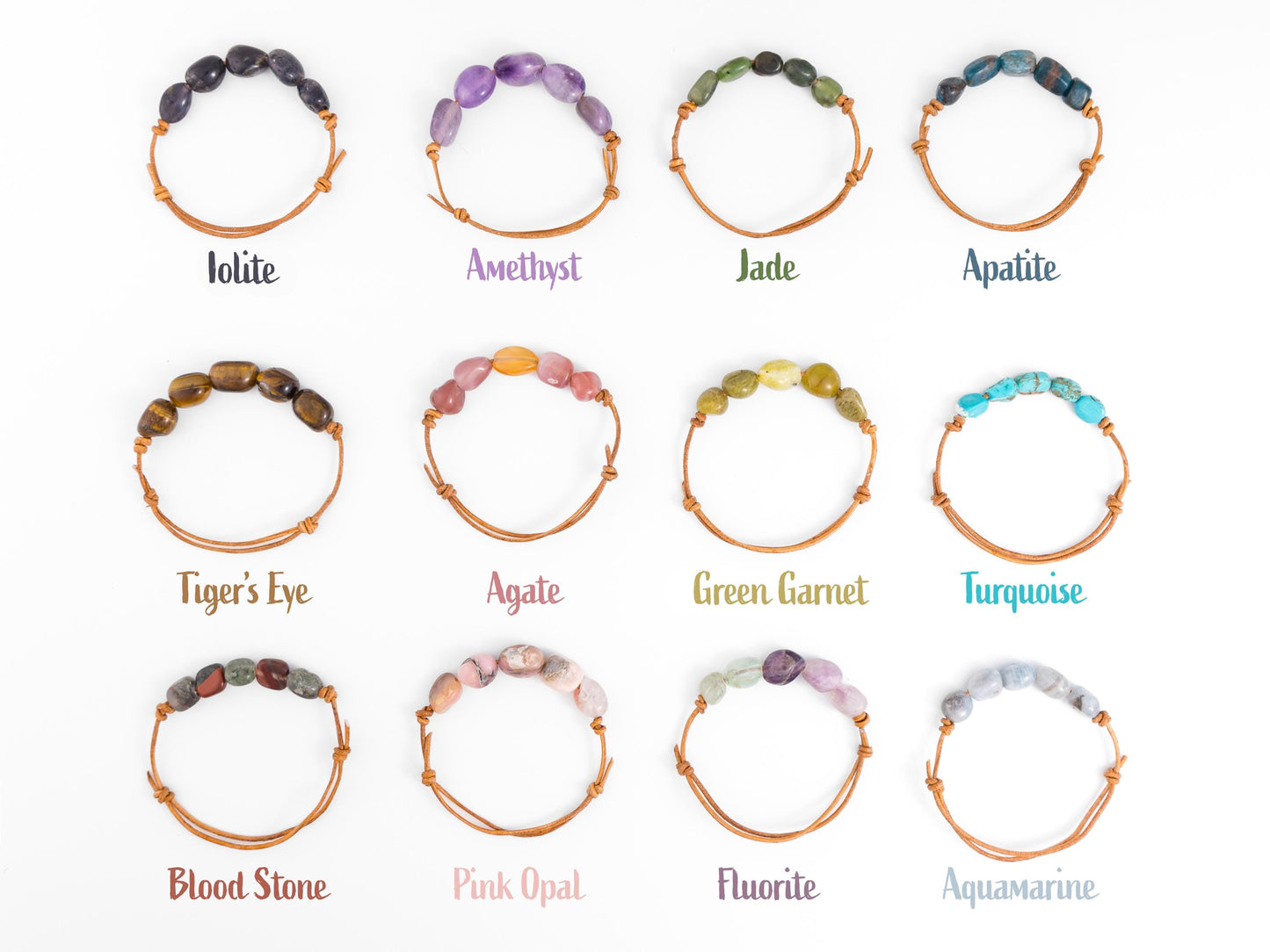 Personalized Gemstone Bracelet: Adjustable Leather Cord, Natural Stone