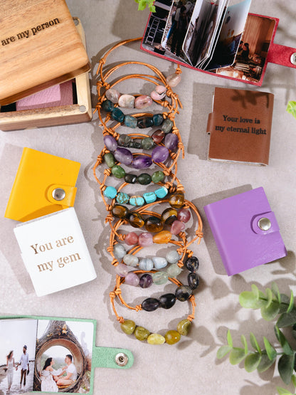 Personalized Gemstone Bracelet: Adjustable Leather Cord, Natural Stone